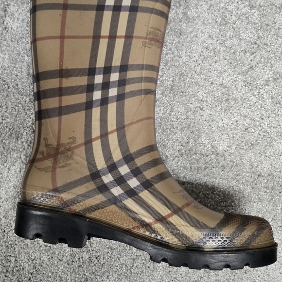 Burberry Haymarket Nova Check Plaid Rain Boots Rubber Brown Women’s Size US 5 - Picture 12 of 14